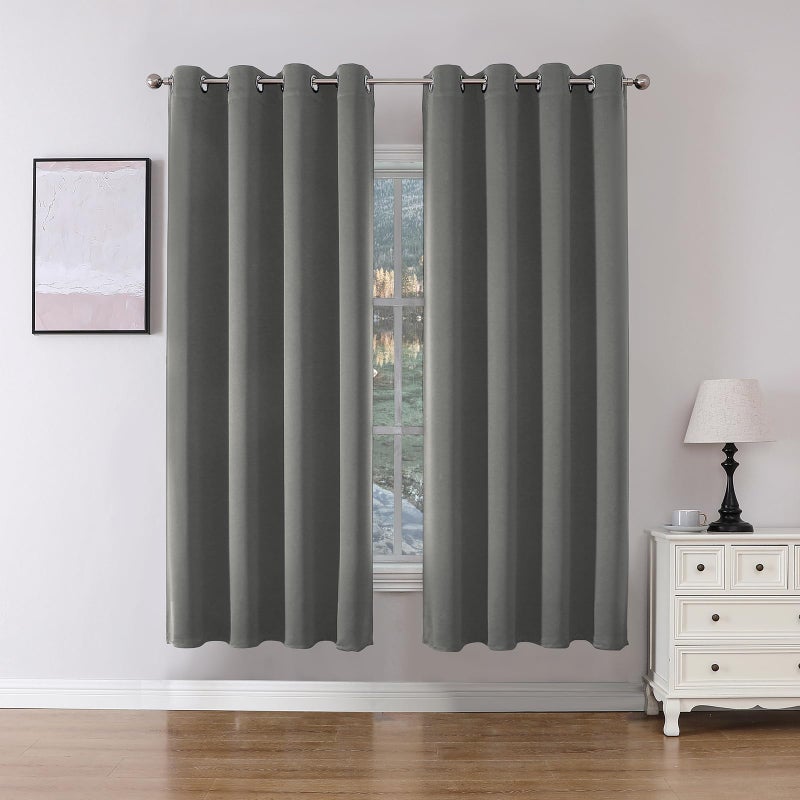 Joydeco Blackout Curtains 63 Inch Length 2 Panels Set  Thermal Insulated Long Curtains& Drapes 2 Burg  Room Darkening Grommet Drapes for Bedroom Living Room Window (Light Grey  W52 x L63 Inch)