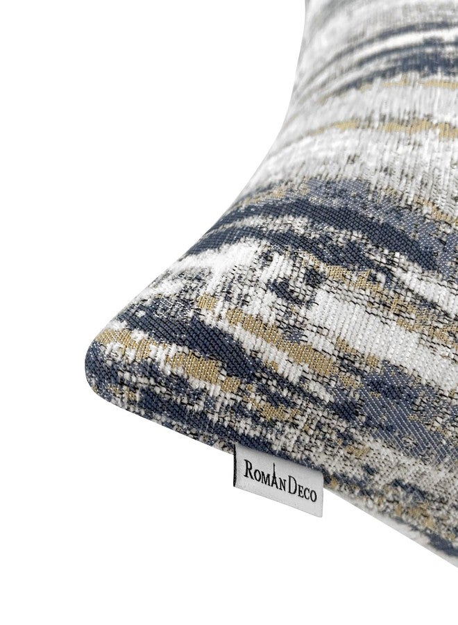 ROMANDECO Jacquard Chenille Striped Decorative Throw Pillow Covers for Couch Set of 2, 18x18 Inches, Navy Blue - Image 3