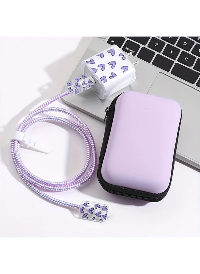 6 Piece Data Cable Organizer Set With Fast Charging In Love Purple - Image 1