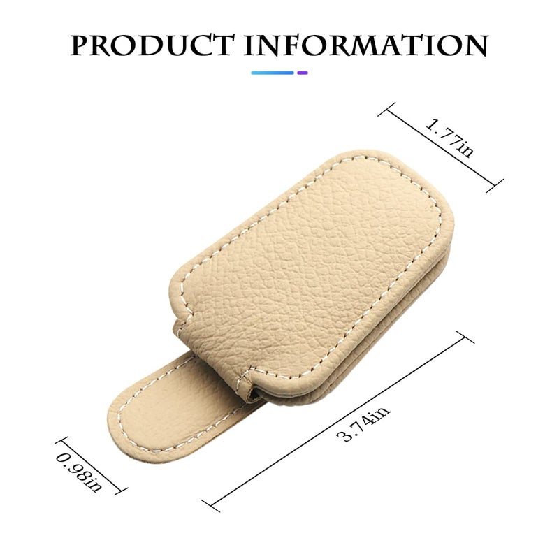 Fekey&JF Magnetic Leather Sunglasses Holder for Car Sun Visor, Eyeglass Hanger Clip for Car, Sunglasses Organizer Storage, Car Interior Accessories (Beige) - Image 2