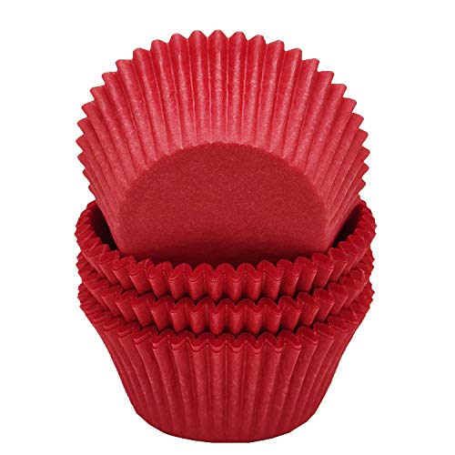Mombake Premium Red Greaseproof Cupcake Liners Muffin Paper Baking Cups Standard Size, 100-Count - Image 1
