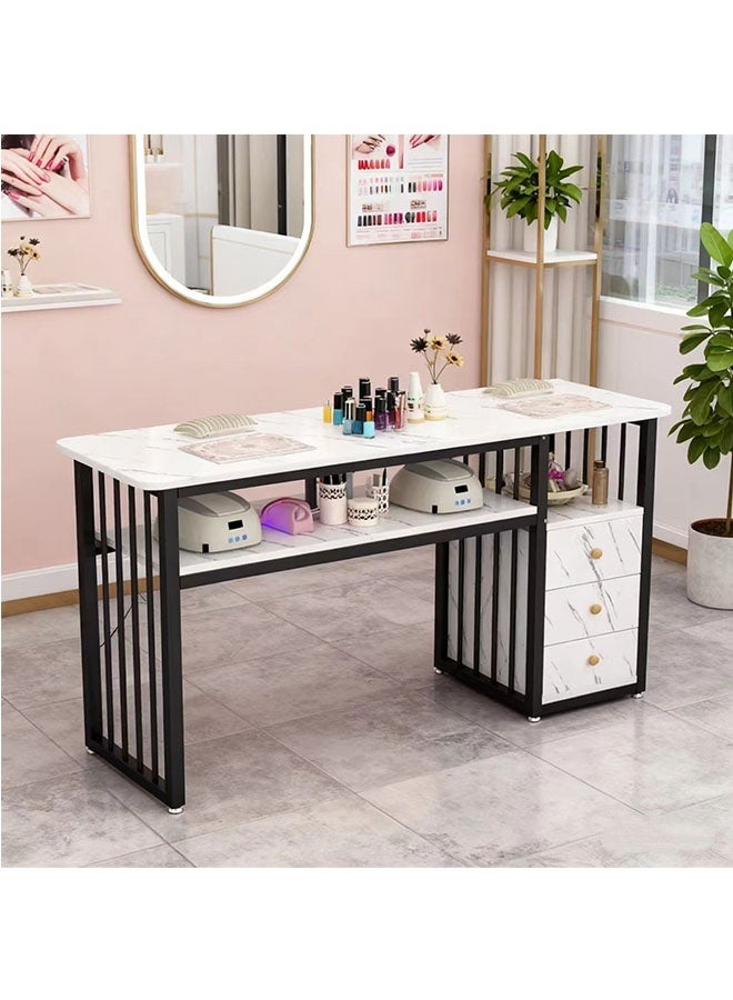 JCB CHIC Manicure Table Nail Desk with 3 Drawers，large space double storage table for Nail Tech, Acetone Resistant Nail Table Station for Beauty Salon Spa(100×40×76CM） - Image 1