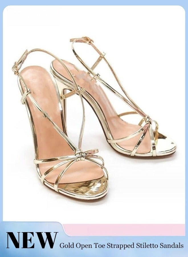 Women's Strappy Open Toe High Heels Gold Round Head Design with 6 Cm Slim High Heels Adjustable Ankle Tightness Daily Wear Street Casual Comfortable Lightweight GoldWomen's Strappy Open Toe High Heels Gold Round Head Design with 6 Cm Slim High Heels Adjustable Ankle Tightness Daily Wear Street Casual Comfortable Lightweight Gold - Image 3