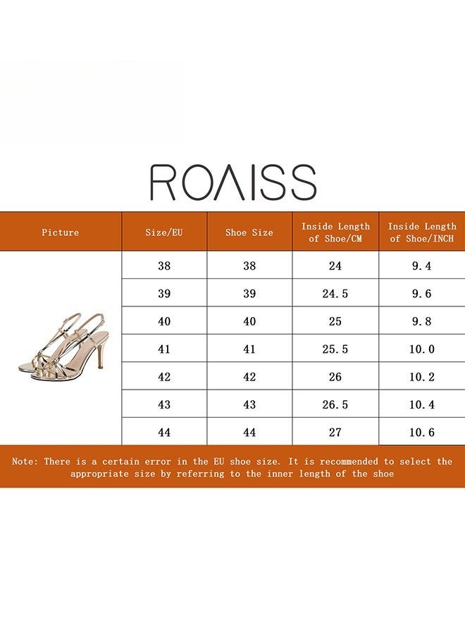 Women's Strappy Open Toe High Heels Gold Round Head Design with 6 Cm Slim High Heels Adjustable Ankle Tightness Daily Wear Street Casual Comfortable Lightweight GoldWomen's Strappy Open Toe High Heels Gold Round Head Design with 6 Cm Slim High Heels Adjustable Ankle Tightness Daily Wear Street Casual Comfortable Lightweight Gold - Image 2