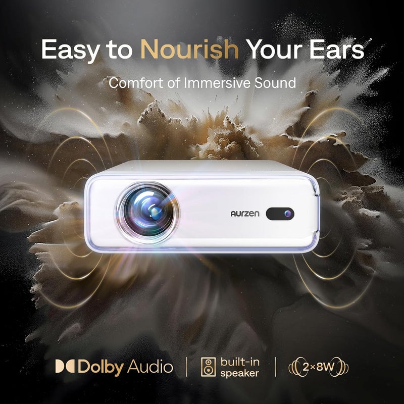 Aurzen جهاز عرض ذكي Aurzen EAZZE D1 مع واي فاي وبلوتوث، تطبيق مرخص رسميًا، تركيز تلقائي/تصحيح الانحراف، مكبرات صوت DoIby Audio بقوة 16 واط، دقة أصلية 1080P، دعم HDR10 و4K، جهاز عرض محمول صغير للأفلام الخارجية - Image 5