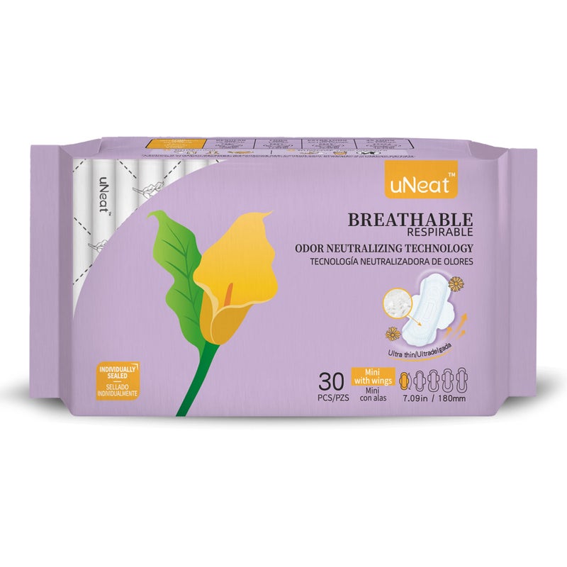 uNeat Panty Liners for Women & Teens, Pantiliners with Wings, Mini Sanitary Pads, Light Periods and Leaks, Ultra Thin Daily Liners for Women,30 Count - Image 1