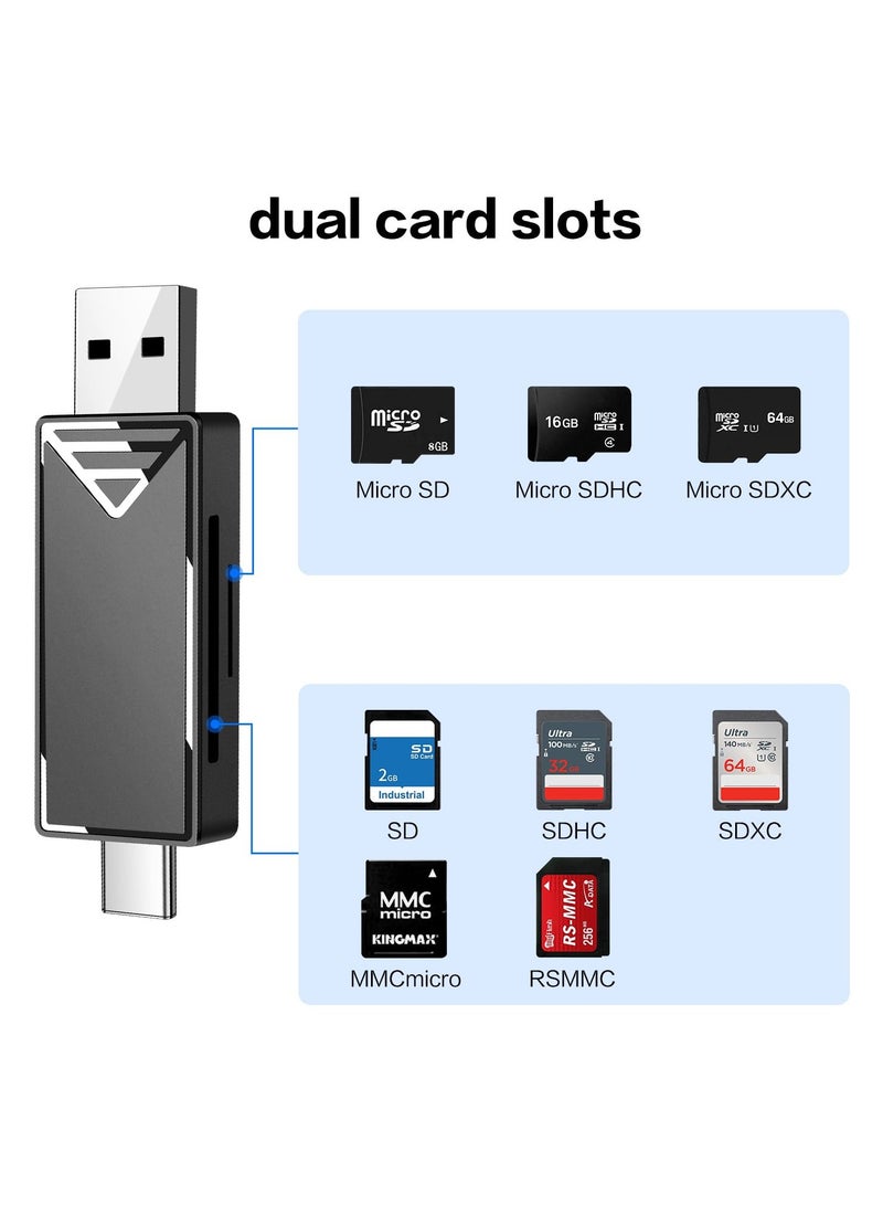 USB 3.0 SD Card Reader, 2-in-1 Memory Card Reader for Android Devices, Windows, Mac OS X, USB-C High-Speed Memory Card Reader for SDXC, SDHC, SD, MMC, RS-MMC, Micro SDXC, Micro SD, Micro SDHC