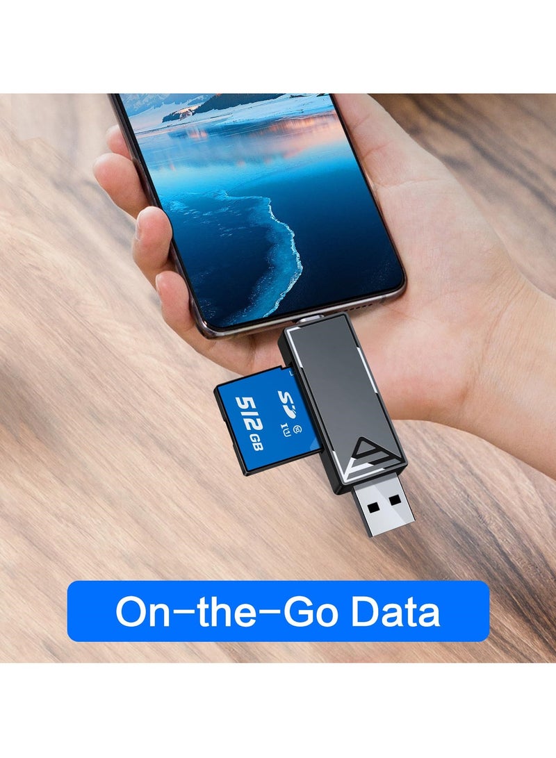 USB 3.0 SD Card Reader, 2-in-1 Memory Card Reader for Android Devices, Windows, Mac OS X, USB-C High-Speed Memory Card Reader for SDXC, SDHC, SD, MMC, RS-MMC, Micro SDXC, Micro SD, Micro SDHC