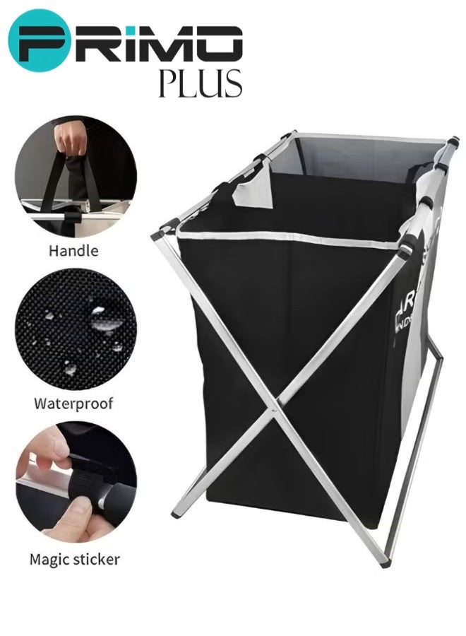 PRIMO PLUS 137L Large-Capacity Triple Laundry Hamper Basket with Foldable X-Frame Aluminum Stand, Removable and Washable Waterproof Compartments for Dark, Light, and Color Clothes, Lightweight and Space-Saving Design with Carry Handles, Ideal for Bathroom, Bedroom, and Laundry Room Organization - Image 5