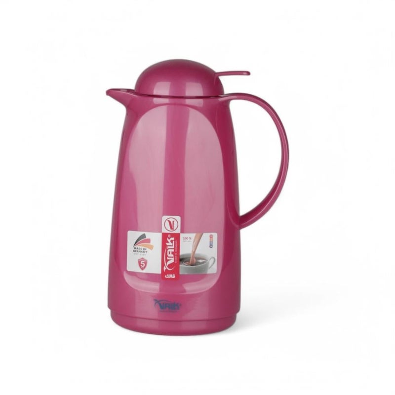 VALK German Thermos 1 Liter Pink Color - Decorative Pressure-Operated Stainless Steel Coffee & Tea Pot, Premium Serveware for Wedding & Home Decor