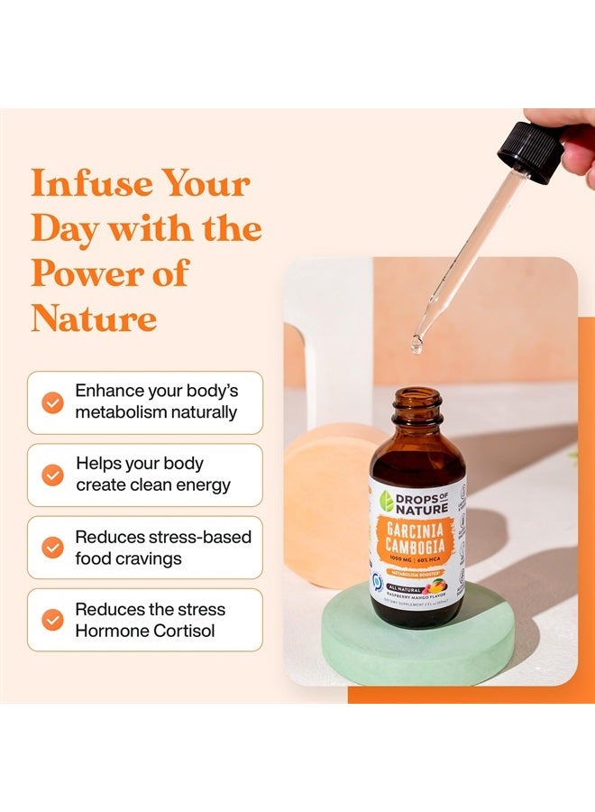 Drops of Nature جارسينيا كامبوغيا - مثبط للشهية لإنقاص الوزن - أقوى من الحبوب والكبسولات (60% HCA) مكمل سائل مركّز للغاية 4 مرات - مانع للكربوهيدرات - 2 أونصة سائلة من التوت البري والمانجو الطبيعي - Image 5
