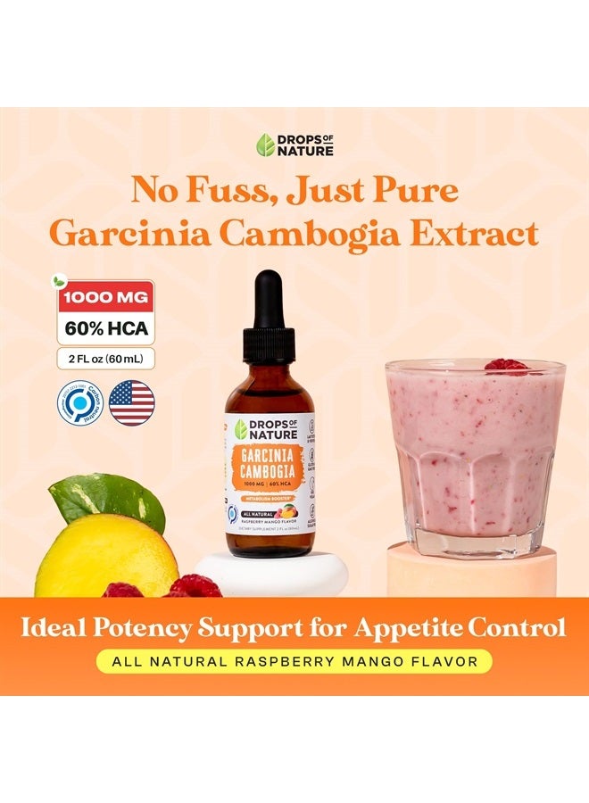 Drops of Nature جارسينيا كامبوغيا - مثبط للشهية لإنقاص الوزن - أقوى من الحبوب والكبسولات (60% HCA) مكمل سائل مركّز للغاية 4 مرات - مانع للكربوهيدرات - 2 أونصة سائلة من التوت البري والمانجو الطبيعي - Image 3