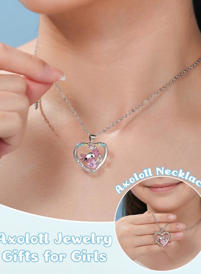 Jeka Axolotl Necklace for Girls, Cute Pink Crystal Pendant Jewelry Gift for Axolotl Lover, Daughter, Granddaughter, Niece, Teen Girls Birthday or Christmas, Stainless Steel, No Gemstone - Image 2