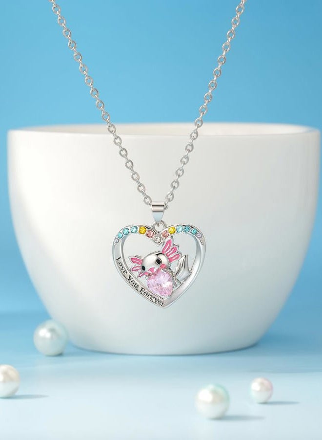 Jeka Axolotl Necklace for Girls, Cute Pink Crystal Pendant Jewelry Gift for Axolotl Lover, Daughter, Granddaughter, Niece, Teen Girls Birthday or Christmas, Stainless Steel, No Gemstone - Image 4