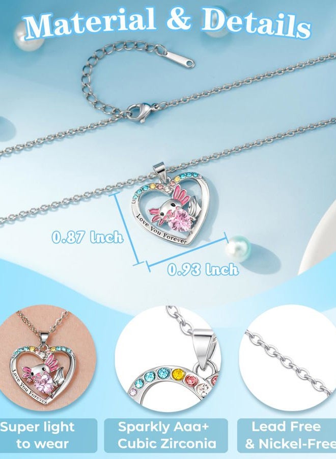 Jeka Axolotl Necklace for Girls, Cute Pink Crystal Pendant Jewelry Gift for Axolotl Lover, Daughter, Granddaughter, Niece, Teen Girls Birthday or Christmas, Stainless Steel, No Gemstone - Image 5