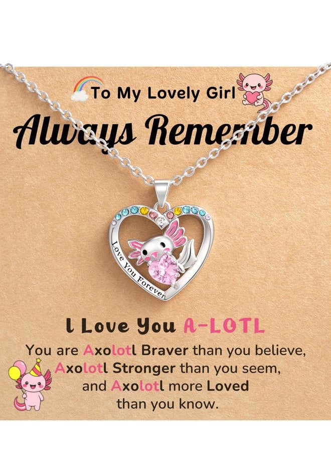 Jeka Axolotl Necklace for Girls, Cute Pink Crystal Pendant Jewelry Gift for Axolotl Lover, Daughter, Granddaughter, Niece, Teen Girls Birthday or Christmas, Stainless Steel, No Gemstone - Image 1