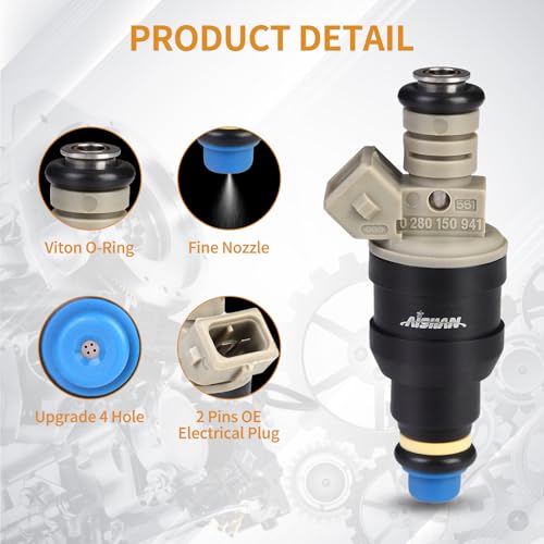 AISHAN 6PCS Fuel Injectors 4 Holes Compatible with Ford F150 F250 F350 E150 E250 19901992 Taurus 1990 1991 for Lincoln Continental 19901994 L6 38L 49L Replace 0280150941 F1ZZ9F593B - Image 3