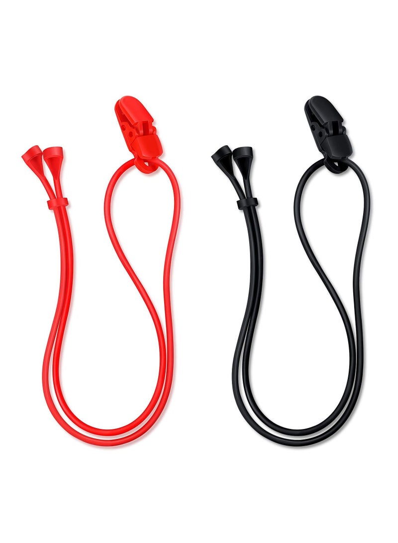SYOSI 2 Pieces Hearing Aid Clips Adjustable Clip Holder Anti-lost Lanyard for Adults Seniors Black Red - Image 1