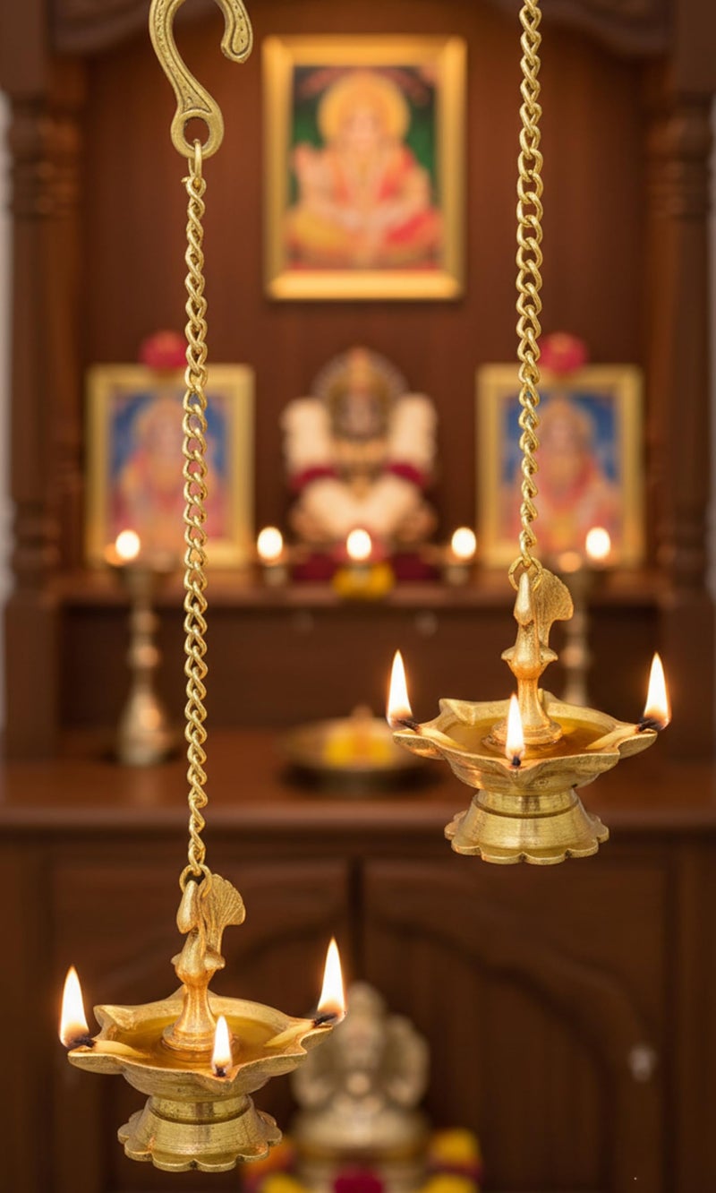 ESPLANADE Brass Peacock Wall Hanging Diya, Standard, Golden, 2 Piece - Image 3