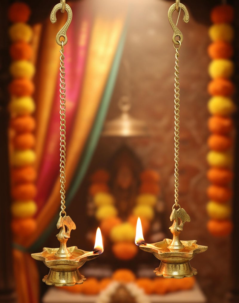 ESPLANADE Brass Peacock Wall Hanging Diya, Standard, Golden, 2 Piece - Image 2