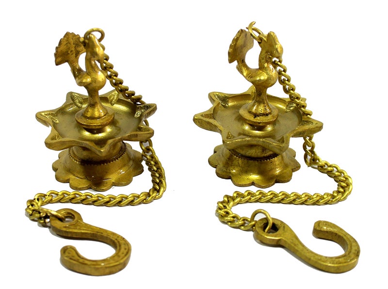ESPLANADE Brass Peacock Wall Hanging Diya, Standard, Golden, 2 Piece - Image 5