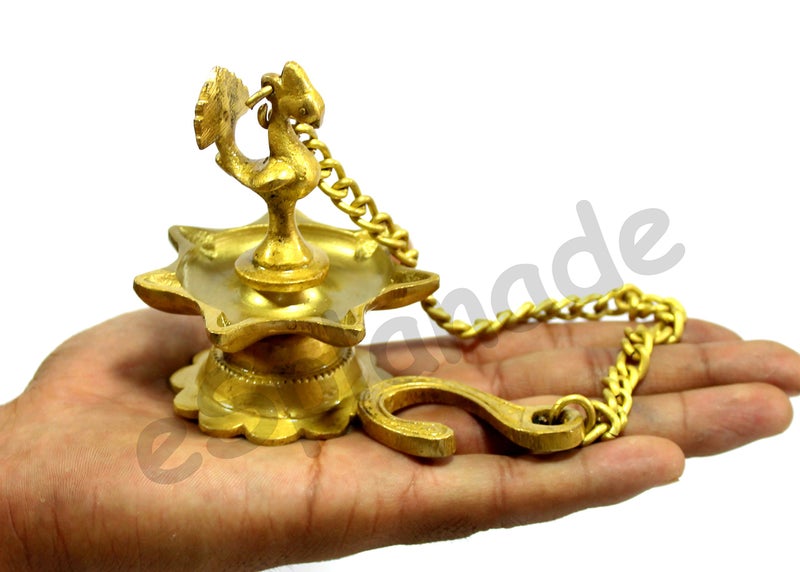 ESPLANADE Brass Peacock Wall Hanging Diya, Standard, Golden, 2 Piece - Image 4