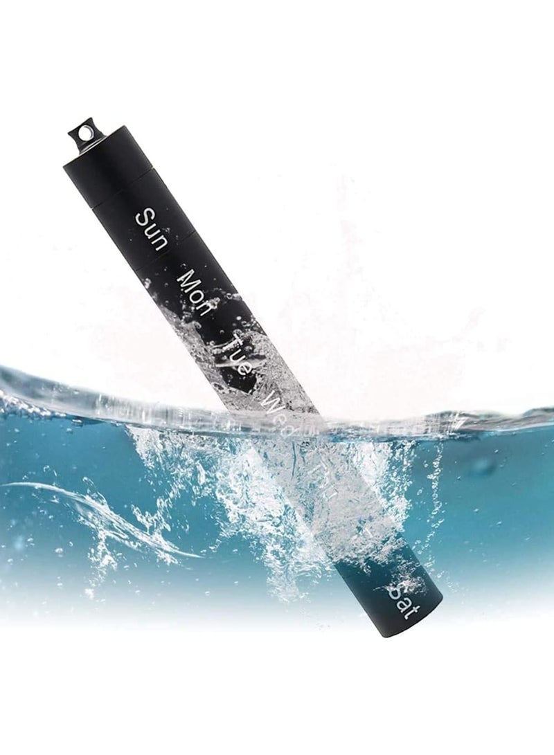 SOLARAE Pill Box Waterproof Aluminum Metal Pill Box Case Organizer - Outdoor Pill Bottle Key Ring Small Aid Pill Holder Pill Container for Daily Camping Travel Daily Travel, 7 Day Pill Box Case - Image 3