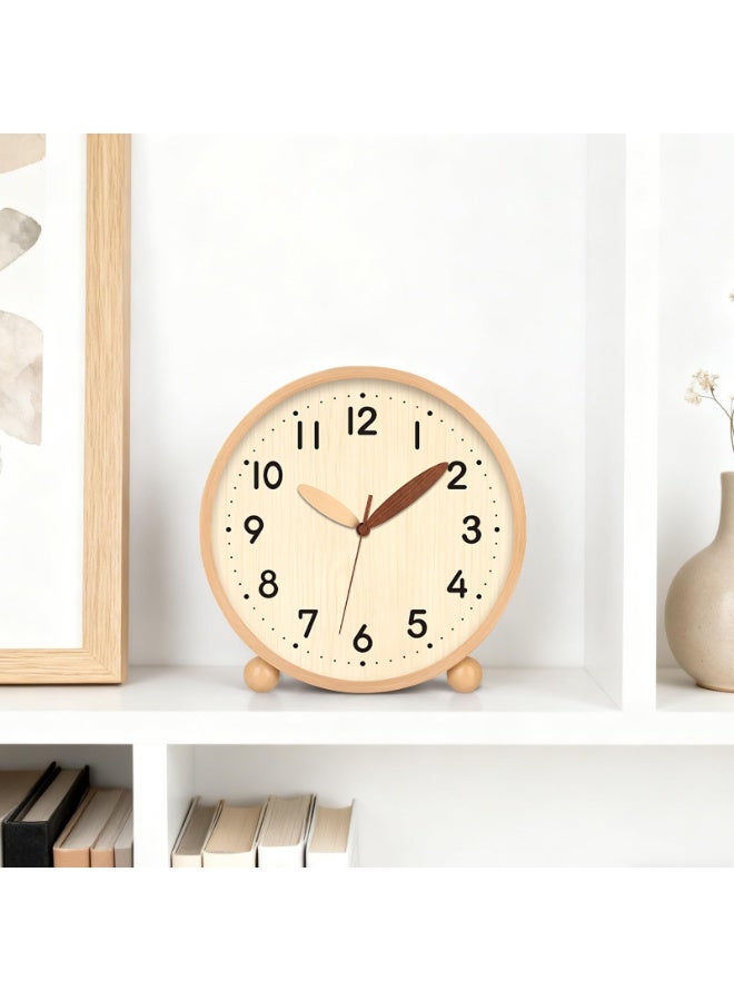 Arabest Wooden Table Clock,8in Silent Non-Ticking Desk Clock,Battery Operated Desktop Analog Clock for Living Room Bedroom Kitchen Office Classroom Decor (Log) - Image 2