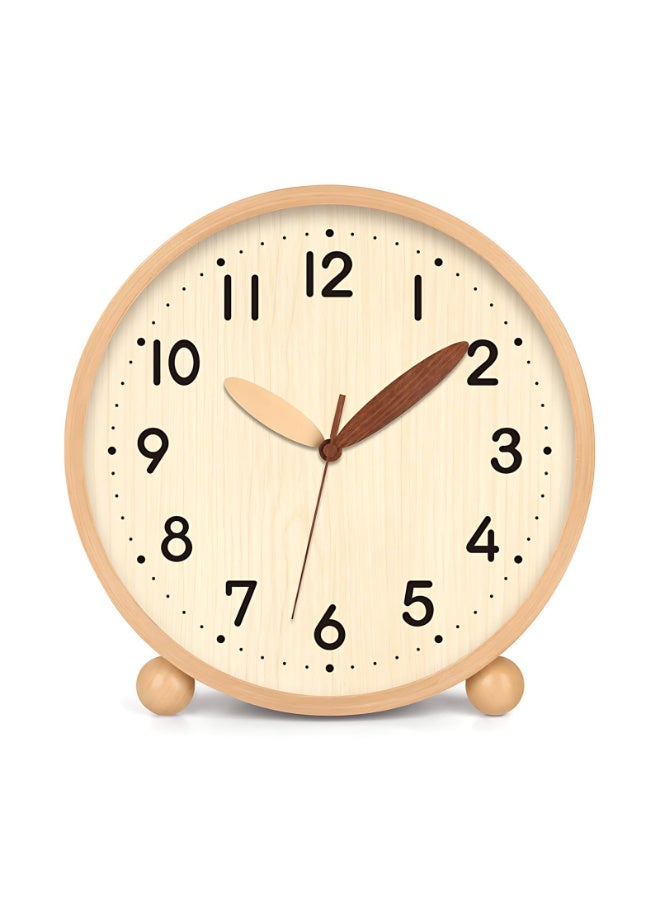 Arabest Wooden Table Clock,8in Silent Non-Ticking Desk Clock,Battery Operated Desktop Analog Clock for Living Room Bedroom Kitchen Office Classroom Decor (Log) - Image 1