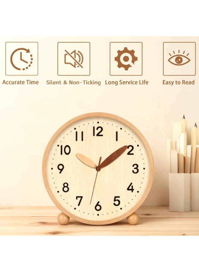Arabest Wooden Table Clock,8in Silent Non-Ticking Desk Clock,Battery Operated Desktop Analog Clock for Living Room Bedroom Kitchen Office Classroom Decor (Log) - Image 3