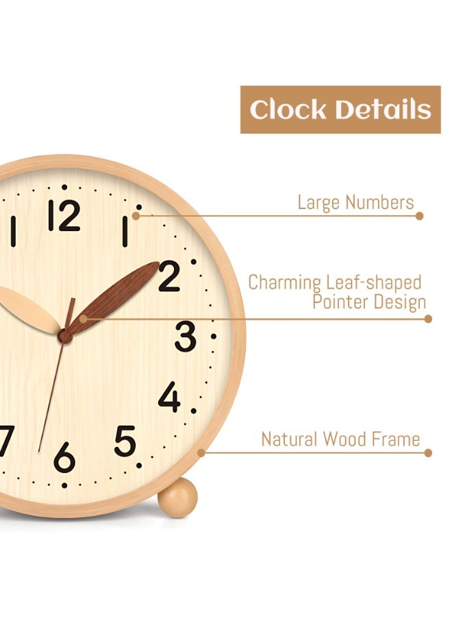 Arabest Wooden Table Clock,8in Silent Non-Ticking Desk Clock,Battery Operated Desktop Analog Clock for Living Room Bedroom Kitchen Office Classroom Decor (Log) - Image 4