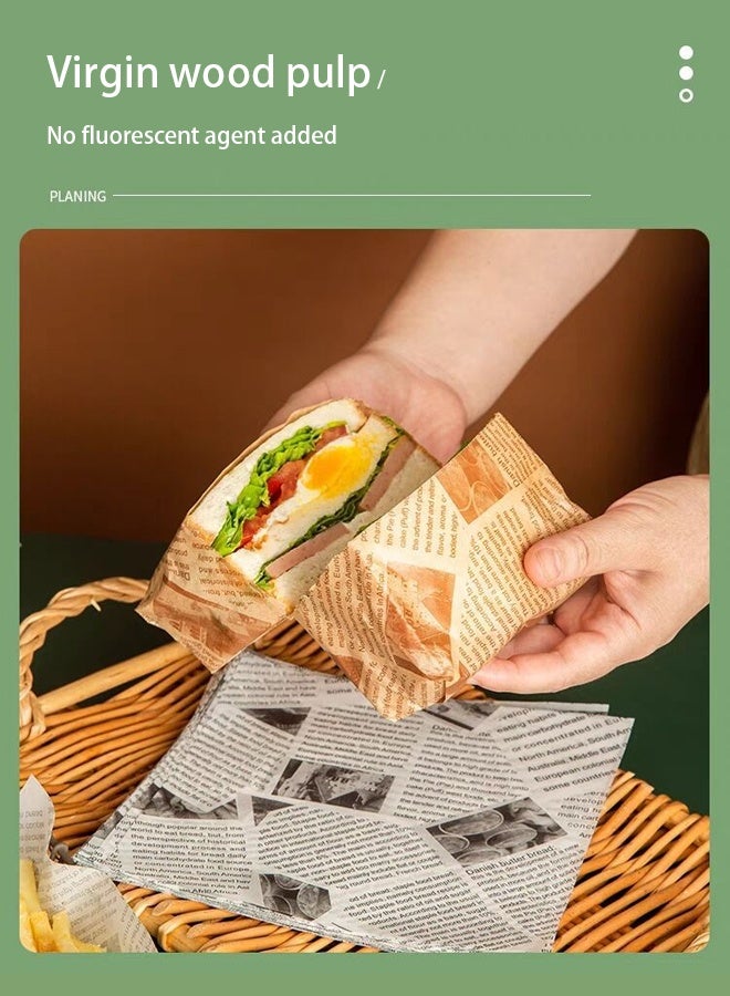 200pcs Baking Paper, Parchment Paper, Sandwich Wrapping Paper, Baking Supplies,Retro Newspaper Print Food Paper Liners,Tray Liners,Basket Liners,Fast Food,Restaurant Cafe,Table Decor ,Restaurant Home,Food Packaging Paper,,Oil-Proof Stain-Resistant,Catering Supplies ,Party Picnic,Suitable For All.(15x15cm ) - Image 2