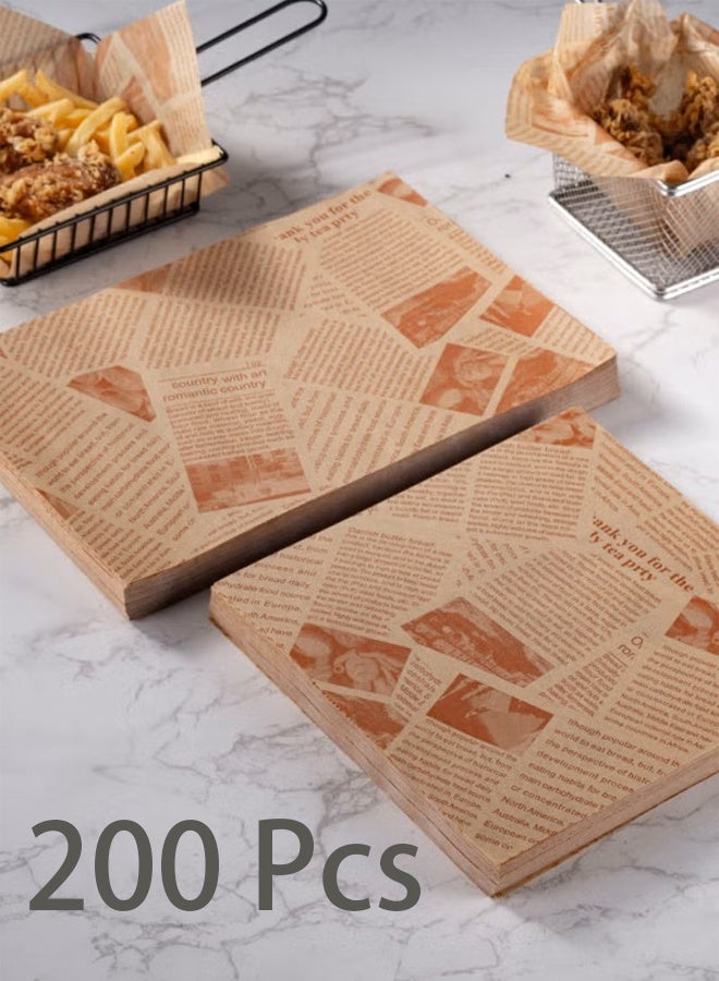 200pcs Baking Paper, Parchment Paper, Sandwich Wrapping Paper, Baking Supplies,Retro Newspaper Print Food Paper Liners,Tray Liners,Basket Liners,Fast Food,Restaurant Cafe,Table Decor ,Restaurant Home,Food Packaging Paper,,Oil-Proof Stain-Resistant,Catering Supplies ,Party Picnic,Suitable For All.(15x15cm ) - Image 1
