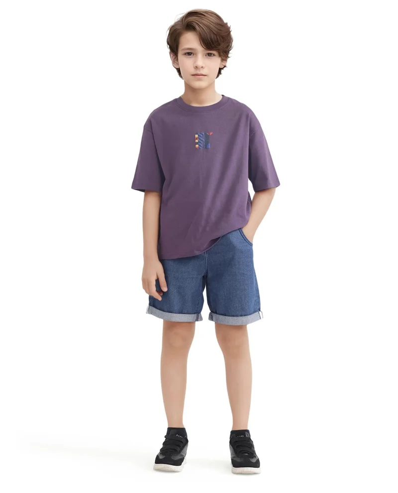 Rare Ones Rare Ones Kids Bjorn-K Dark Purple Cotton Half Sleeve Slip-On Printed Boxy Fit T-Shirt