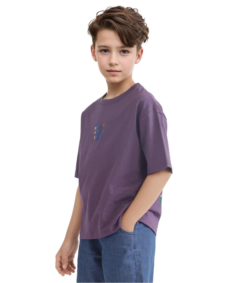Rare Ones Rare Ones Kids Bjorn-K Dark Purple Cotton Half Sleeve Slip-On Printed Boxy Fit T-Shirt