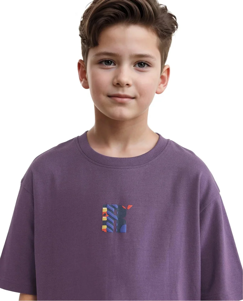 Rare Ones Rare Ones Kids Bjorn-K Dark Purple Cotton Half Sleeve Slip-On Printed Boxy Fit T-Shirt