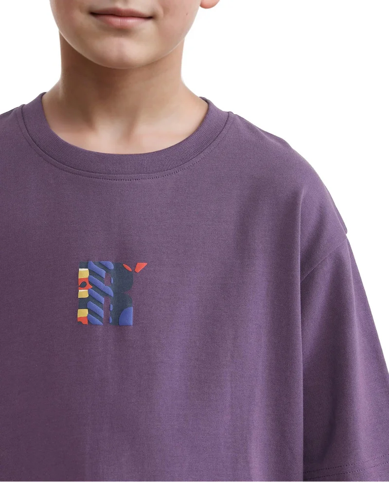 Rare Ones Rare Ones Kids Bjorn-K Dark Purple Cotton Half Sleeve Slip-On Printed Boxy Fit T-Shirt