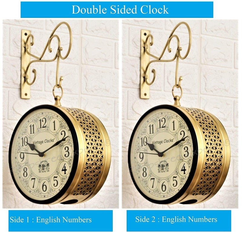 Vintage Clock Double Side Clock/Brass Colour 8 Inch (20 CM's) / 1 Year Warranty - Image 2