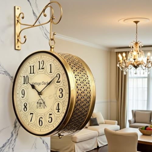 Vintage Clock Double Side Clock/Brass Colour 8 Inch (20 CM's) / 1 Year Warranty - Image 4