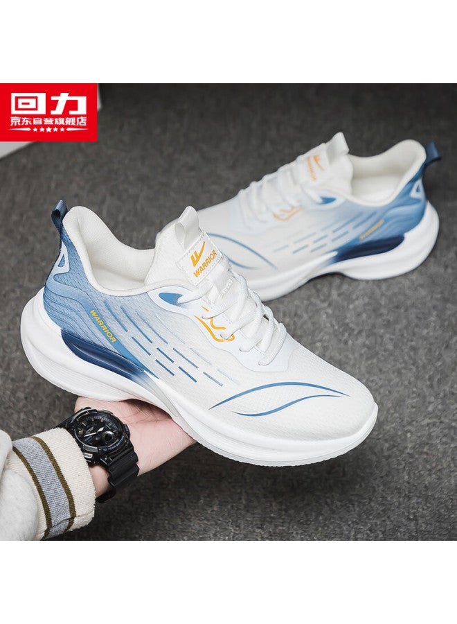 Pull Back Warrior Official Men's Sports Shoes Men's Trendy All-match Shoes Men's Lightweight Flying Woven Shoes White Blue 42 - Image 1