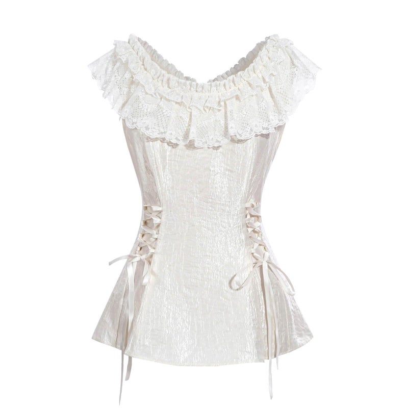 Nuoqi Victorian Blouse for Women Lace Up Edwardian Blouse Summer Renaissance Pirate Shirt Top XXL Cream White - Image 1