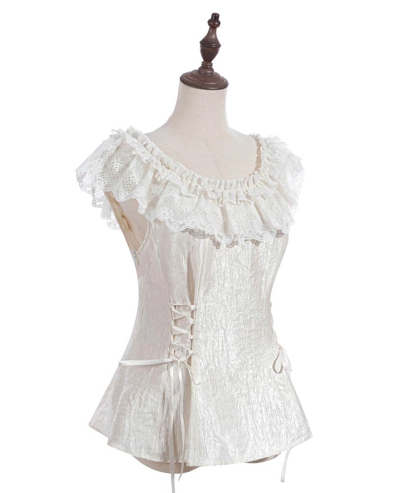 Nuoqi Victorian Blouse for Women Lace Up Edwardian Blouse Summer Renaissance Pirate Shirt Top XXL Cream White - Image 2