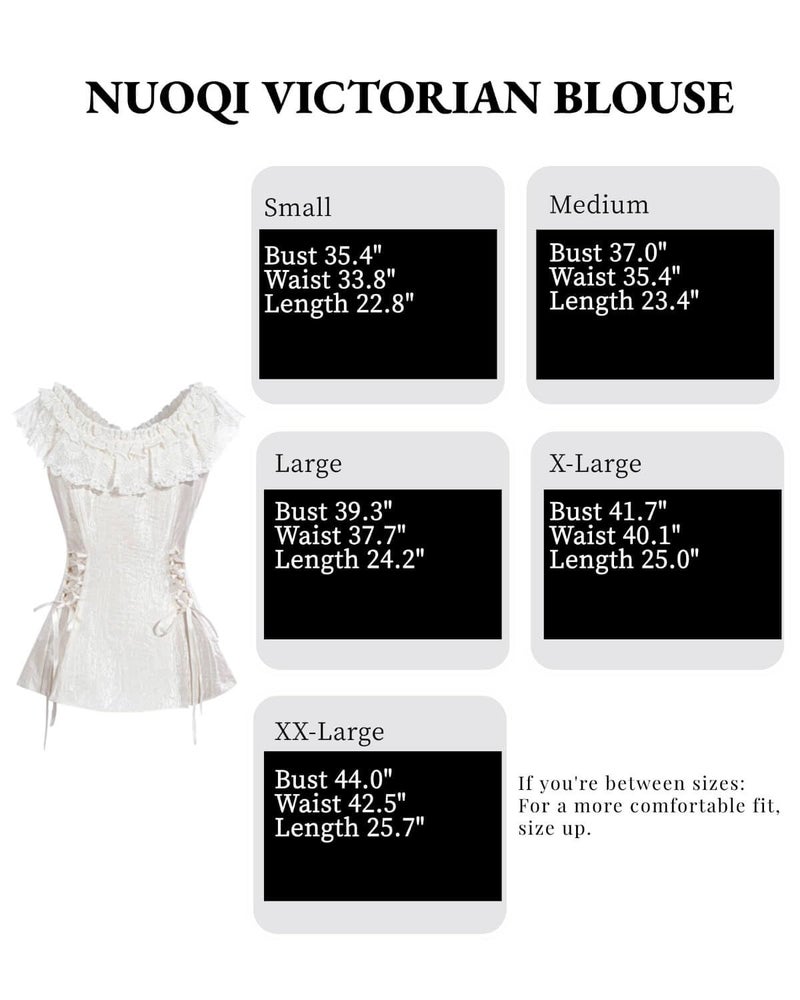 Nuoqi Victorian Blouse for Women Lace Up Edwardian Blouse Summer Renaissance Pirate Shirt Top XXL Cream White - Image 4