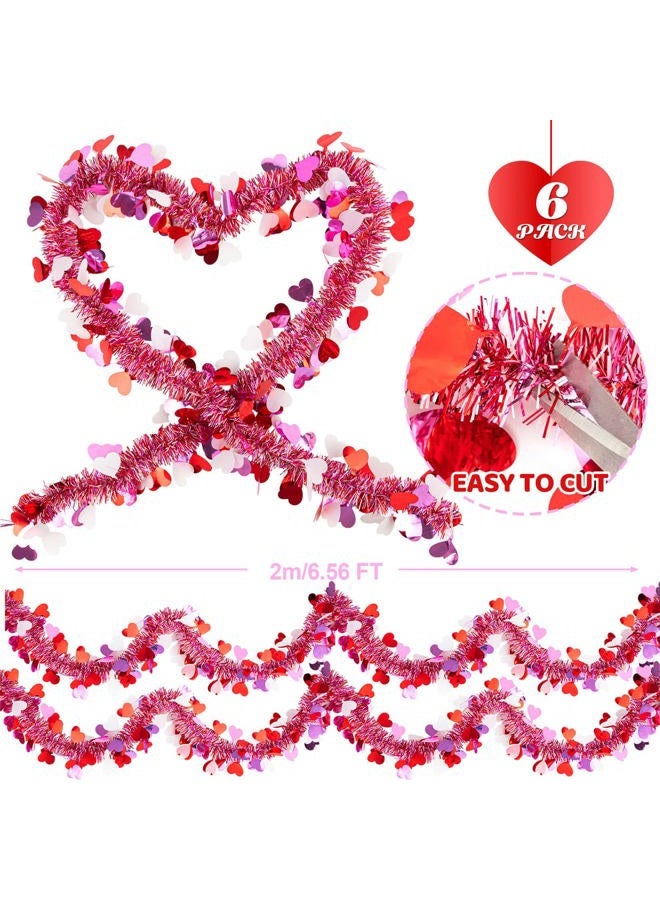 KVCSYAW 6 PCS Valentine's Day Tinsel Garland, 39.4 ft Heart Metallic Fringe Garlands Valentine's Day Hanging Garland Decorations for for Valentine Party Wedding New Years Home Indoor Outdoor (Red Pink White) - Image 2