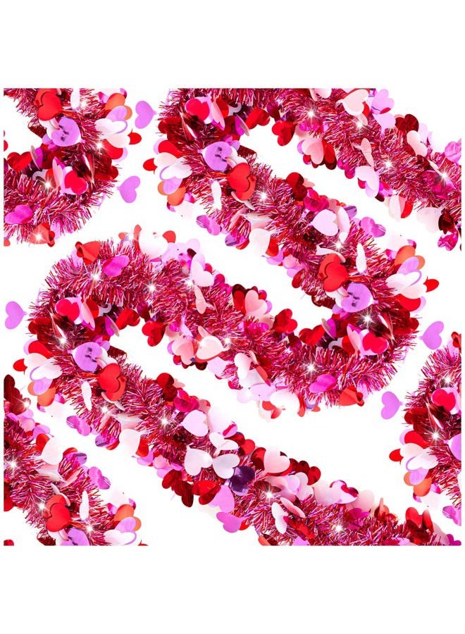 KVCSYAW 6 PCS Valentine's Day Tinsel Garland, 39.4 ft Heart Metallic Fringe Garlands Valentine's Day Hanging Garland Decorations for for Valentine Party Wedding New Years Home Indoor Outdoor (Red Pink White) - Image 1