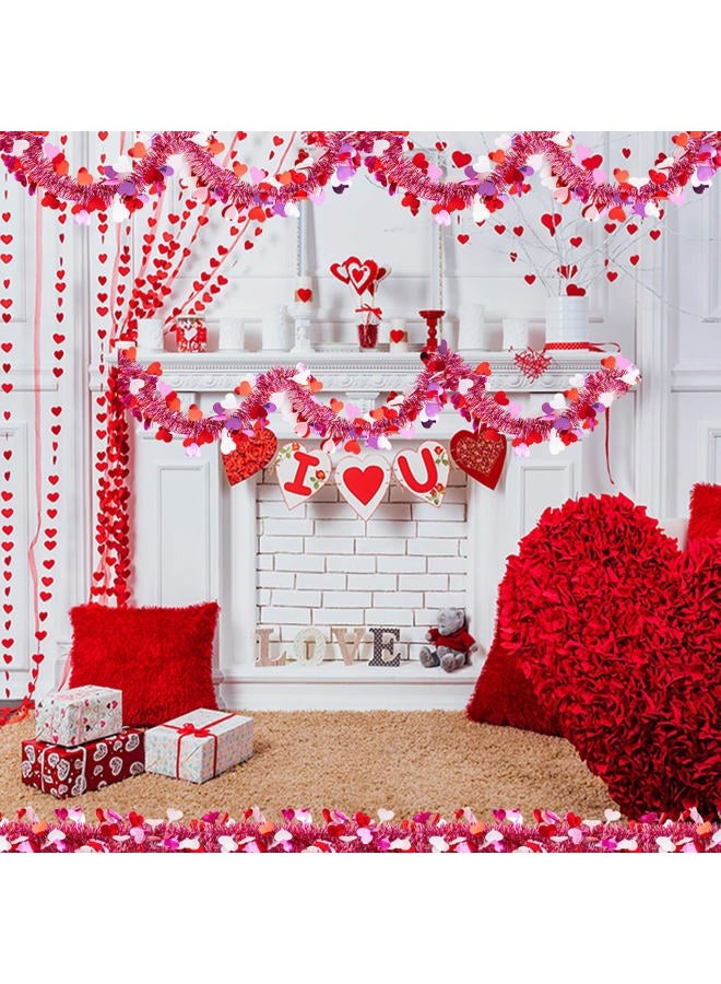 KVCSYAW 6 PCS Valentine's Day Tinsel Garland, 39.4 ft Heart Metallic Fringe Garlands Valentine's Day Hanging Garland Decorations for for Valentine Party Wedding New Years Home Indoor Outdoor (Red Pink White) - Image 5