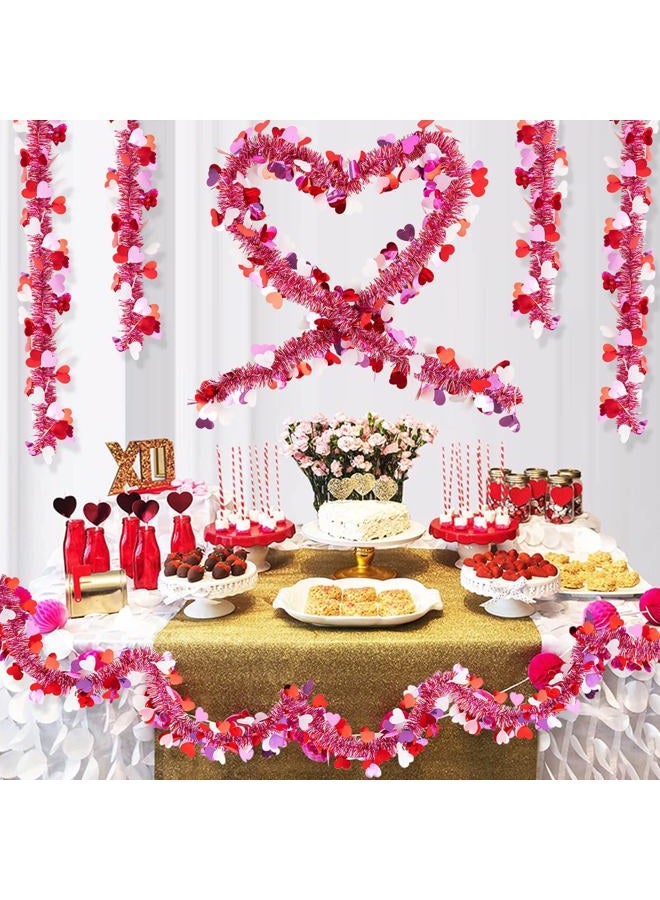 KVCSYAW 6 PCS Valentine's Day Tinsel Garland, 39.4 ft Heart Metallic Fringe Garlands Valentine's Day Hanging Garland Decorations for for Valentine Party Wedding New Years Home Indoor Outdoor (Red Pink White) - Image 4