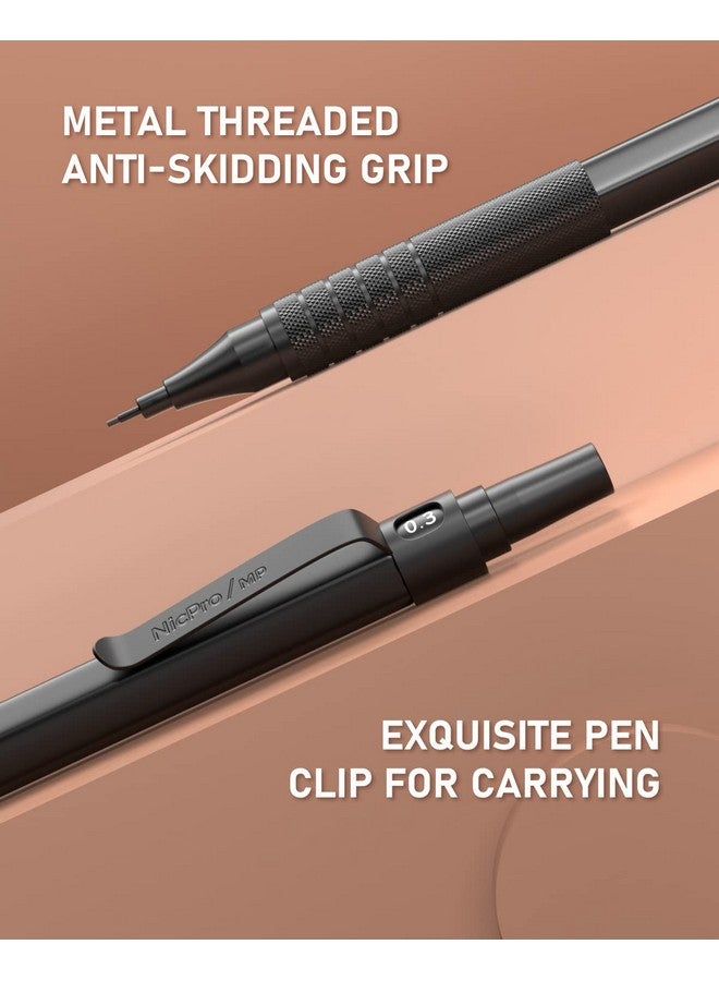 Nicpro Nicpro 20PCS Black Metal Mechanical Pencil Set in Leather Case, Drafting Pencil 0.3, 0.5, 0.7, 0.9 mm & 2mm Lead Holders, 9 Tube (4B 2B HB 2H Colors) Lead Refills, Erasers For Art Sketching Drawing - Image 4