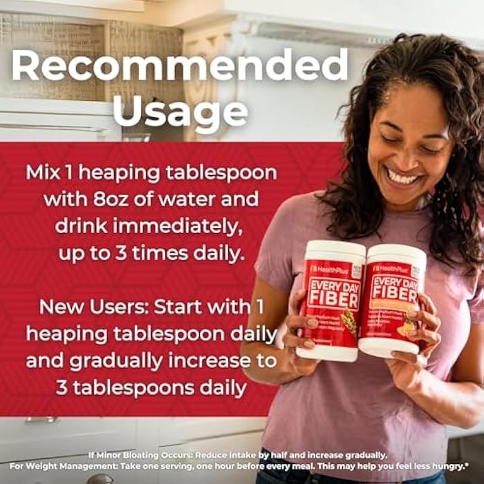 Health Plus Every Day Fiber Digestive Support | All Natural Daily Fiber To Reduce Bloating | Supports Heart Health | 12 Ounces, 48 Servings - Image 4