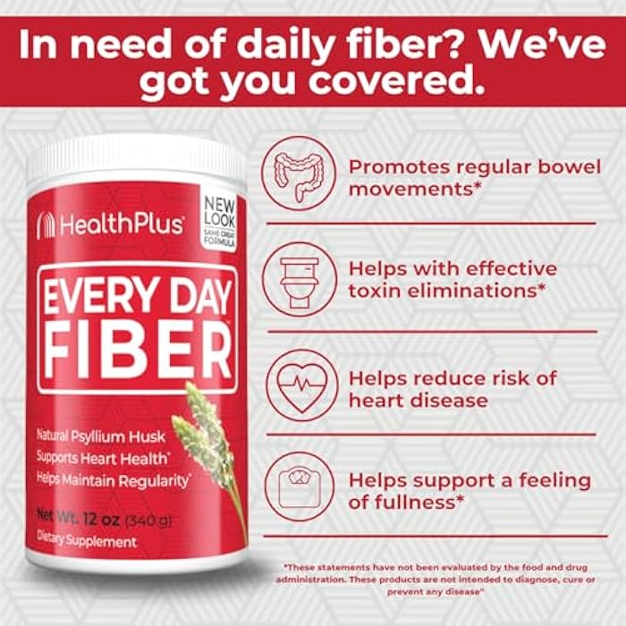 Health Plus Every Day Fiber Digestive Support | All Natural Daily Fiber To Reduce Bloating | Supports Heart Health | 12 Ounces, 48 Servings - Image 3